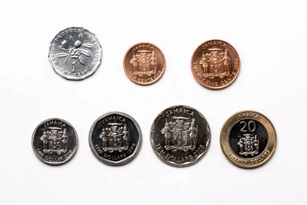Photo of Jamaican coins on a white background