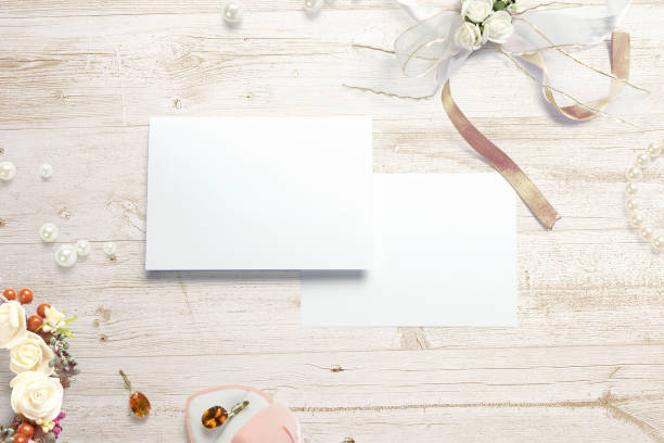 istock Blank event cards and decor on coffee color wood. 3d render. 926425140