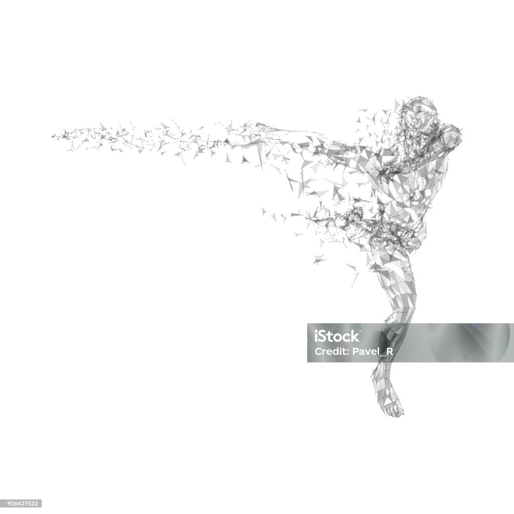 Conceptual abstract running man. Connected lines, dots, triangles, particles on white background. Science or technology concept. High technology vector digital background for business banner People stock vector
