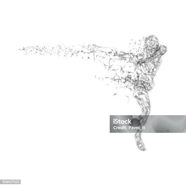 Conceptual Abstract Running Man Connected Lines Dots Triangles Particles On White Background Science Or Technology Concept High Technology Vector Digital Background For Business Banner Stock Illustration - Download Image Now