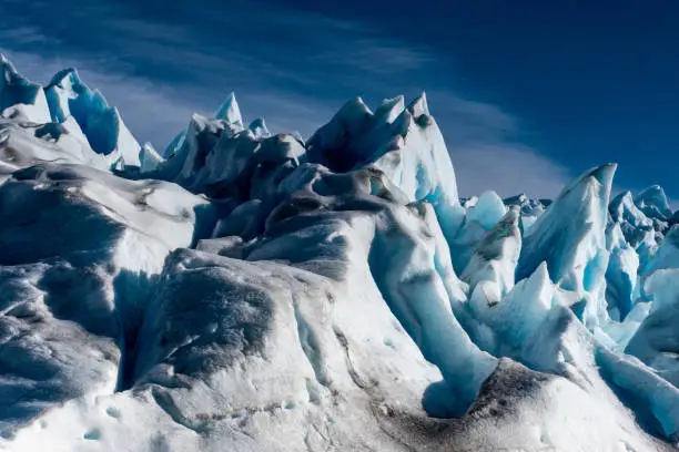 Perito Moreno Glacier in Los Glaciares National Park, Argentina on a gorgeous sunny day.