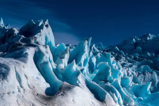 Perito Moreno Glacier in Los Glaciares National Park, Argentina on a gorgeous sunny day.