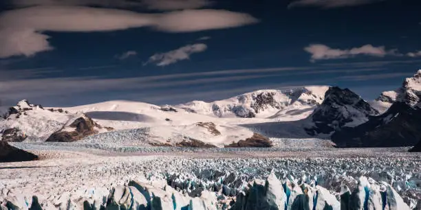 Perito Moreno Glacier in Los Glaciares National Park, Argentina on a gorgeous sunny day.