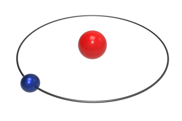 bohr model of hydrogen atom with proton and electron - hydrogen molecule white molecular structure imagens e fotografias de stock