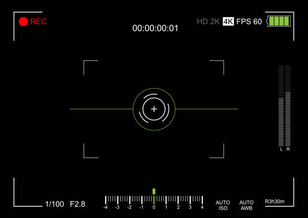 wizjer aparatu. nagrywanie z kamery wizjera. ekran wideo na czarnym tle. ilustracja wektorowa - hd camera stock illustrations