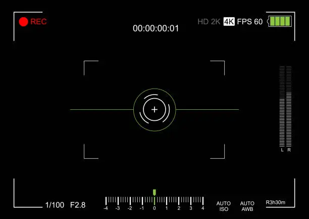 Vector illustration of Camera viewfinder. Viewfinder camera recording. Video screen on a black background. vector illustration