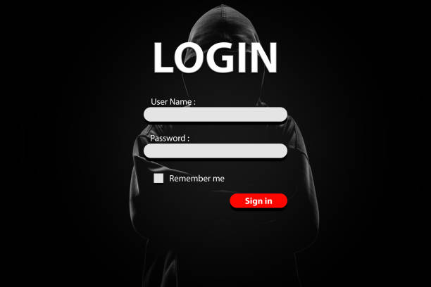 istock Login form and hacker with lock on dark background. Concept of cyber attack and security 926462178