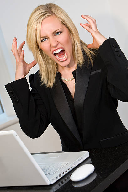 istock Beautiful Young Blond Woman Businesswoman Having Laptop Computer Problem 92647725