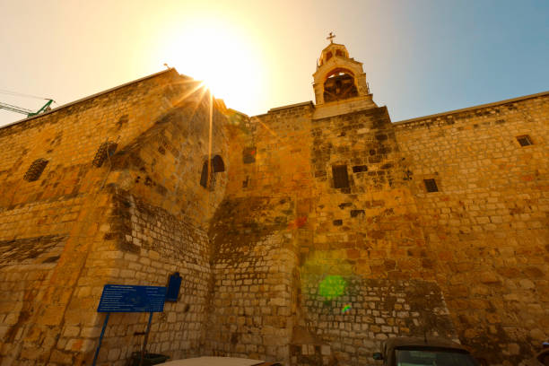 The photo focuses on the entrance of Shepherds' Field Church. The Shepherd's Field Chapel is the name given to the Catholic church that is in the area of Beit Sahur southeast of Bethlehem in the West Bank in Palestine.