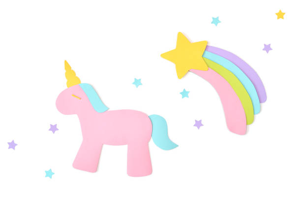 istock Unicorn and rainbow paper cut on white background 926483188