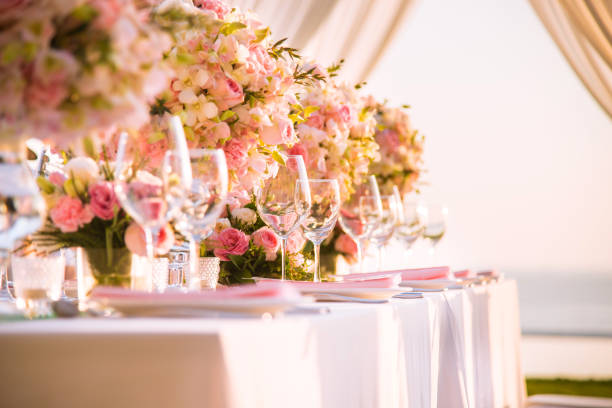 istock Table setting at a luxury wedding and Beautiful flowers on the table. 926495150