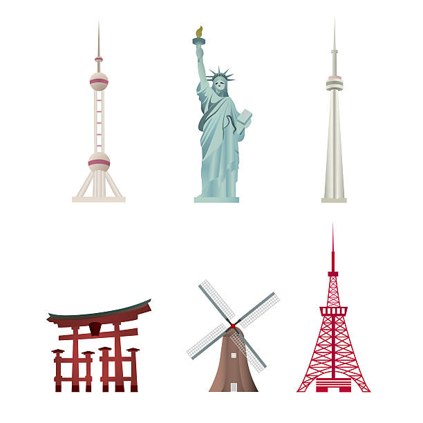 세계적으로 유명한 명소 - replica statue of liberty stock illustrations