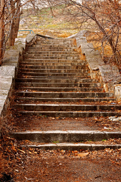 istock Old stone stairs leading up in autumn park 926501098