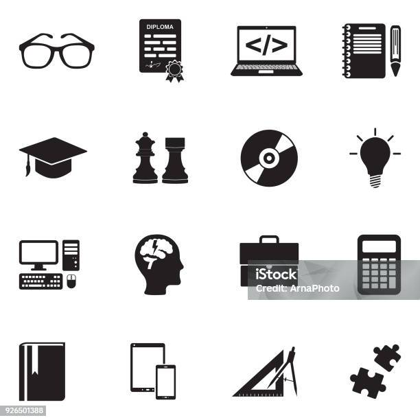 Geek Icons Black Flat Design Vector Illustration Stock Illustration - Download Image Now