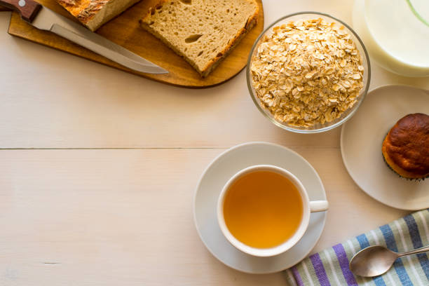 Different types of bread on the wooden table