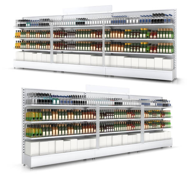istock Open shelf with colored bottles in a self-service store. 926507114