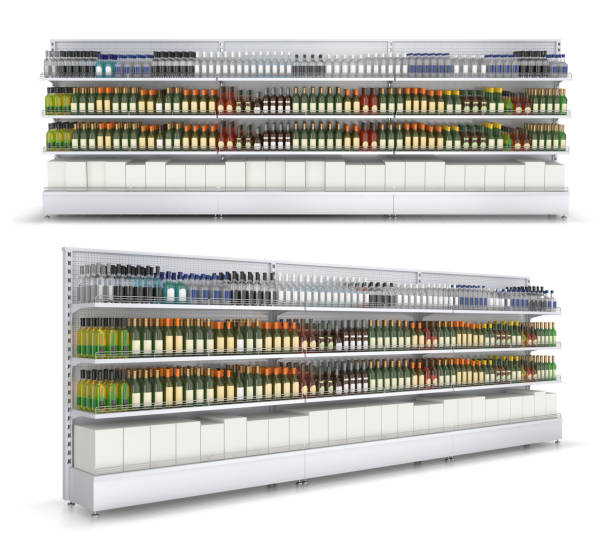 istock Open shelf with colored bottles in a self-service store. 926507118