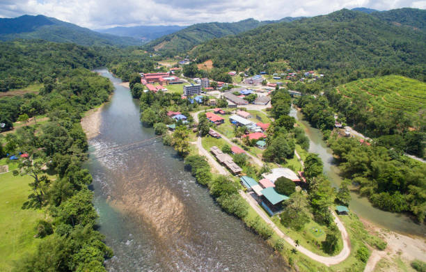 Ariel top angle view of rural town in Kiulu Sabah stock photo