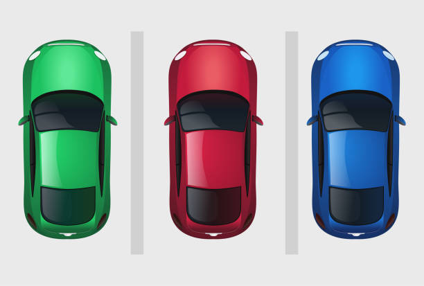 Set of vector cars top view Set of vector cars top view. Vehicle icons isolated. Multicolor car illustration from top. Street traffic and transport elements. ford truck black stock illustrations