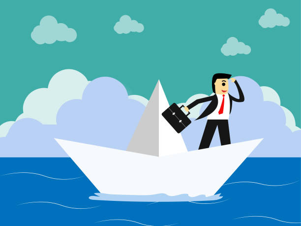 istock businessman standing on paper boat and looking at the ocean,business concept 926517700