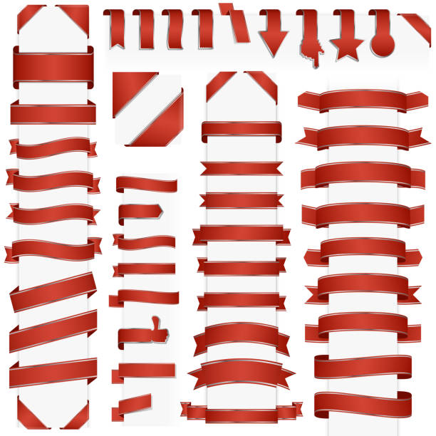 set of retro banners big collection of design retro banners colored red banderilla stock illustrations