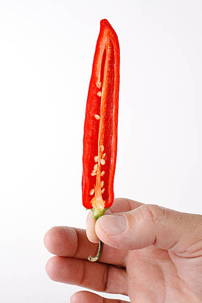 Hot pepper in man's hand stock photo
