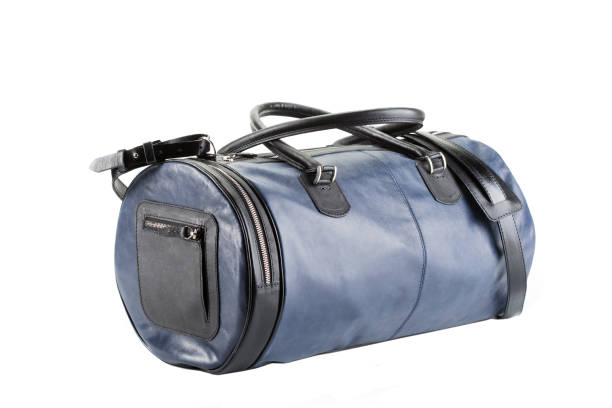 istock leather soft travel bag blue, medium size, isolated on white background 926523650