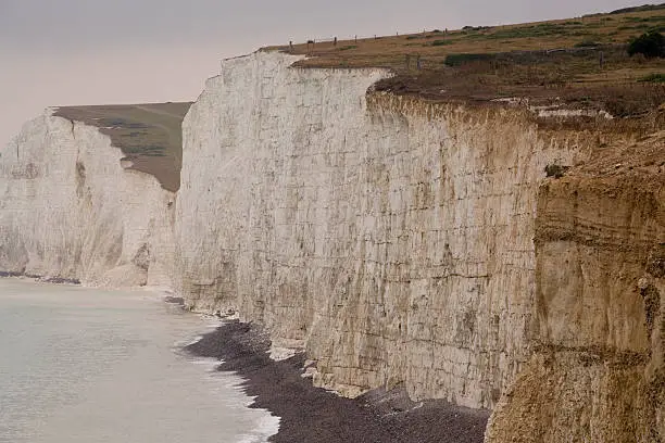 Photo of steep white chalk cliffs at Birling Gap