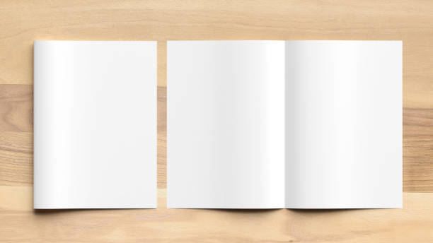 istock Blank Bi fold A4 size brochure mock up on wooden background. 3D illustrating. 926529774
