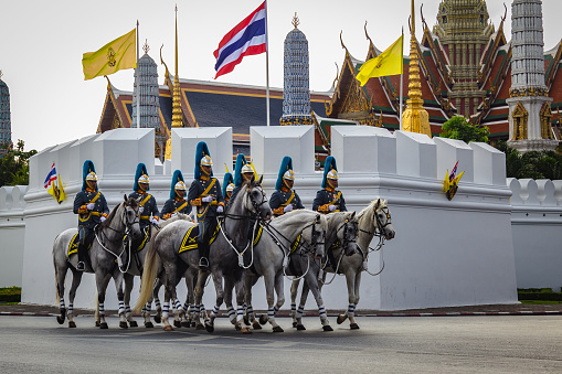 Soldiers march across the Grand Palace in Bangkok, Thailand to celebate the King rama9 birth anniversary on 3 Decemer 2015, Bangkok, Thailand.