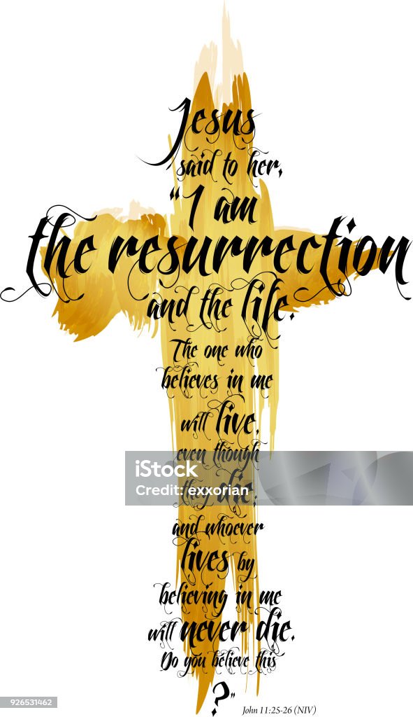 The Resurrection Phrases from the Bible, John 11-25-26 (NIV). Easter stock vector