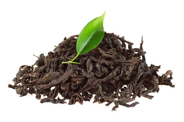 istock Black tea with green leaf isolated on white background 926533710