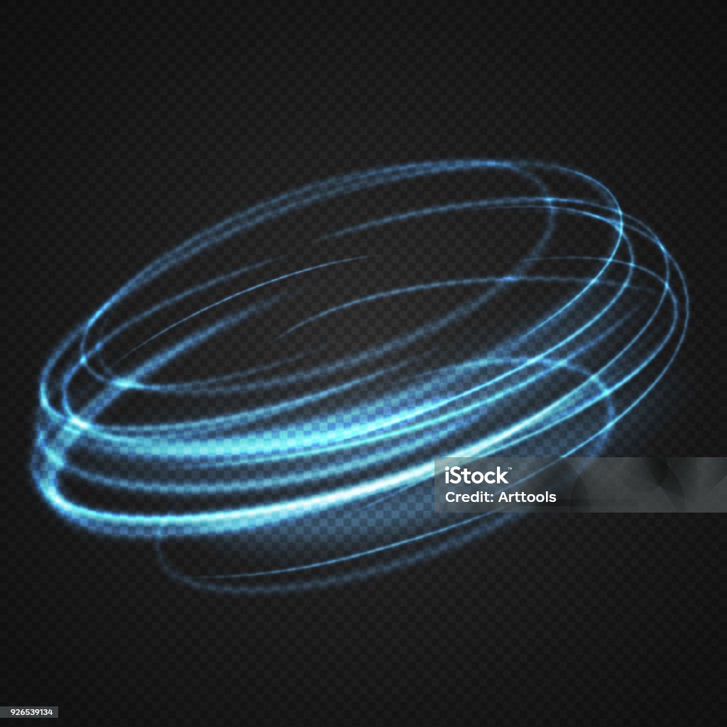 Neon blurry circles at motion . Neon blurry circles at motion . Vector swirl trail effect . Abstract luminous rings slow shutter speed effect . Light painting . Abstract lights at motion exposure time. Isolated on transparent . Light - Natural Phenomenon stock vector