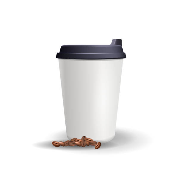 ilustrações de stock, clip art, desenhos animados e ícones de realistic, plain and blank paper cup mockup with coffee beans. - can disposable cup blank container