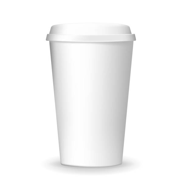 ilustrações, clipart, desenhos animados e ícones de realista, simples e em branco, e maquete de xícara de café de papel para viagem. - can disposable cup blank container