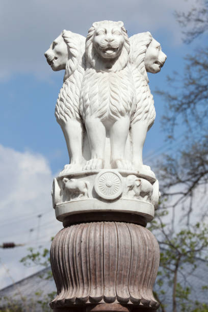 Lion Capital of the Pillars of Ashoka from Sarnath. State Emblem of India. Lion Capital of the Pillars of Ashoka from Sarnath. sarnath stock pictures, royalty-free photos & images