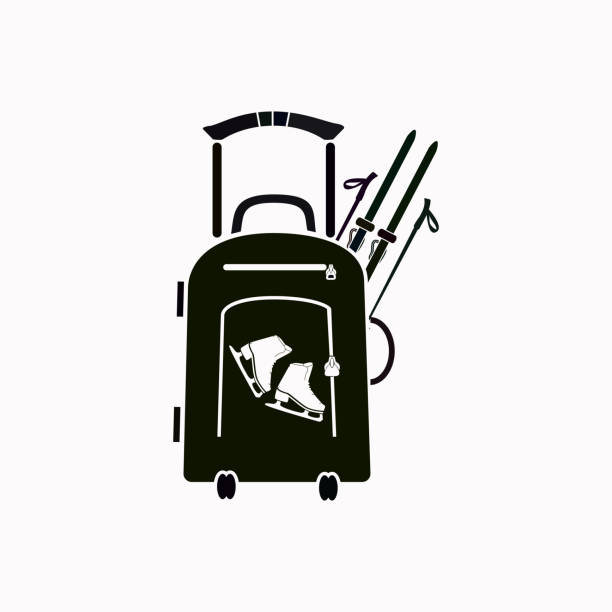 illustrations, cliparts, dessins animés et icônes de voyage valise et patins à roulettes, ski icône vector. - ski travel symbol suitcase