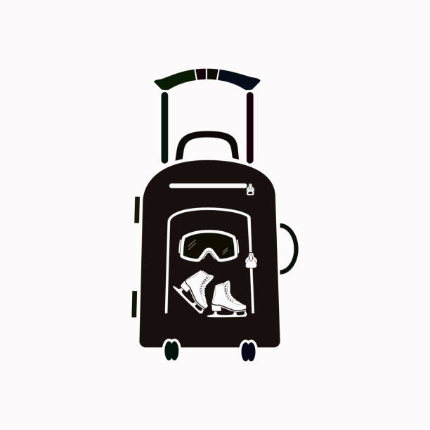 illustrations, cliparts, dessins animés et icônes de voyage valise et patins, icône de vecteur de lunettes de ski. - ski travel symbol suitcase