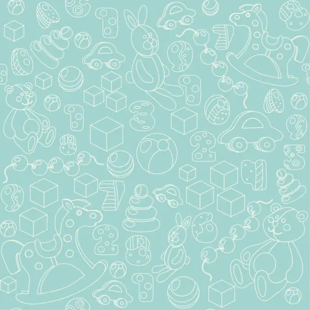 Vector illustration of Kids toys silhouette seamless pattern