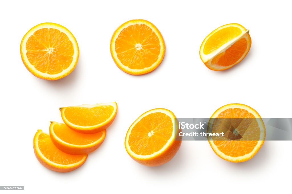 Orange Isolated on White Background Orange isolated on white background. Top view Orange - Fruit Stock Photo