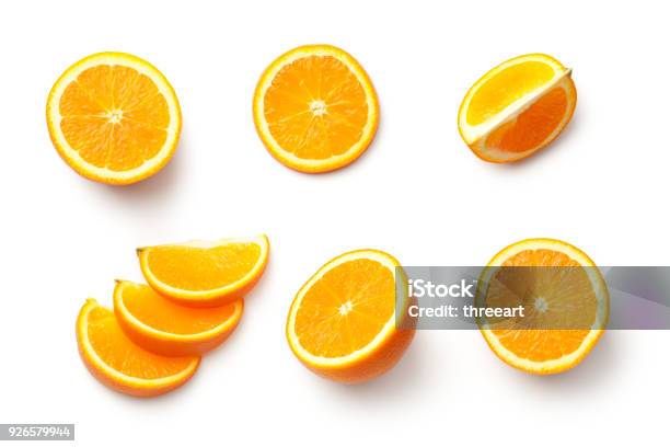 Orange Isolated On White Background Stock Photo - Download Image Now - Orange - Fruit, Orange Color, Slice of Food