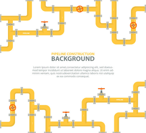 tło przemysłowe z żółtym rurociągiem. rurociąg naftowy, wodno-gazowy z armaturą i zaworami. - valve water water pipe pipe stock illustrations