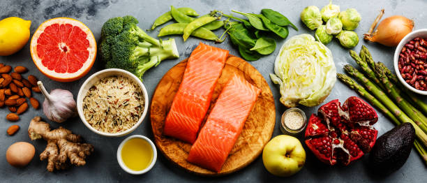istock Healthy food clean eating selection: fish, fruit, vegetable 926588126