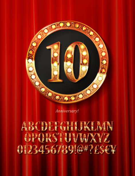 goldene alphabet mit show-lampen isoliert - circus carnival frame titles stock-grafiken, -clipart, -cartoons und -symbole