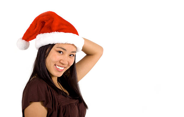 Girl in Christmas Hat stock photo