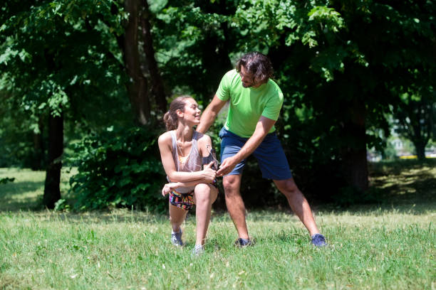 istock Young couple having training in the park 926597978