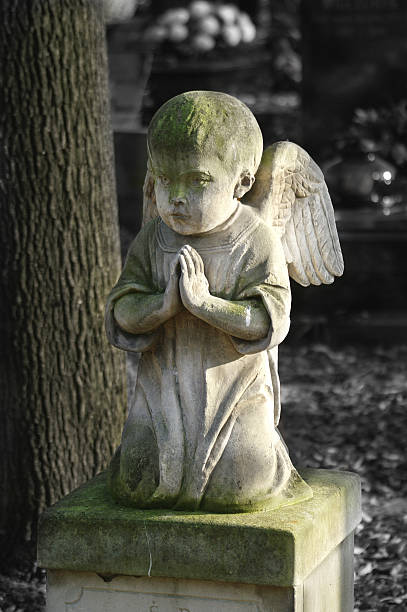 каменный ангел молиться - angel praying statue human knee стоковые фото и изображения