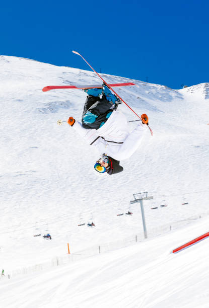 Freestyle skier doing an extreme jump