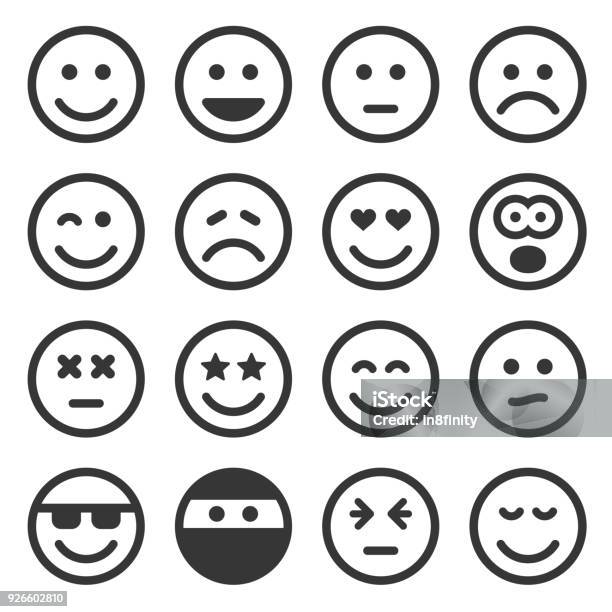 Monochroom Smile Icons Set Op Witte Achtergrond Vector Stockvectorkunst en meer beelden van Antropomorfische smiley
