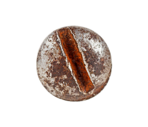 istock Old rusty screw head isolated on white background, top view 926608674